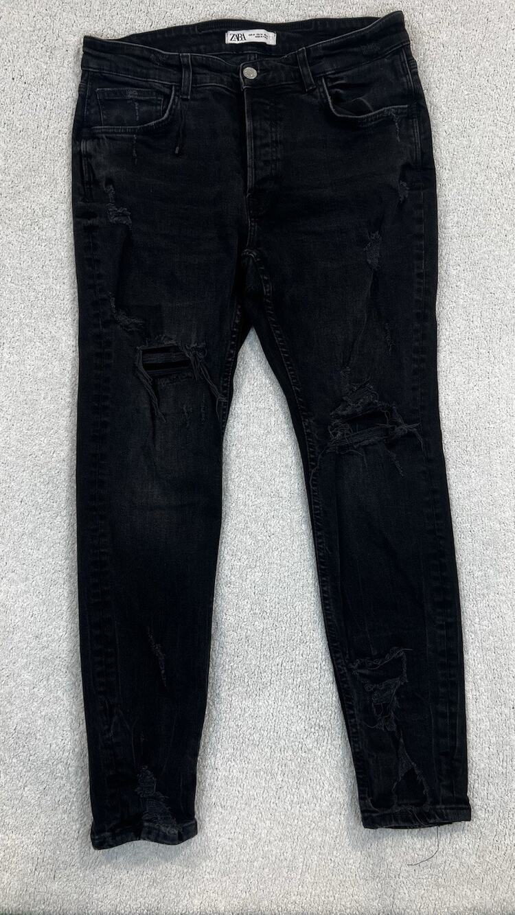 Zara Jeans Mens 34 Black Distressed Ripped Skinny Fit Denim Casual Pants